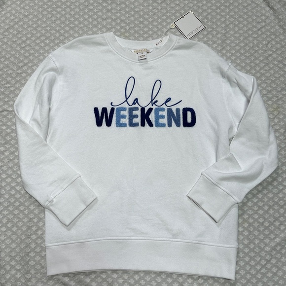 Shiraleah Lake Weekend Sweatshirt White Blue Chenille Pullover S - Picture 10 of 10